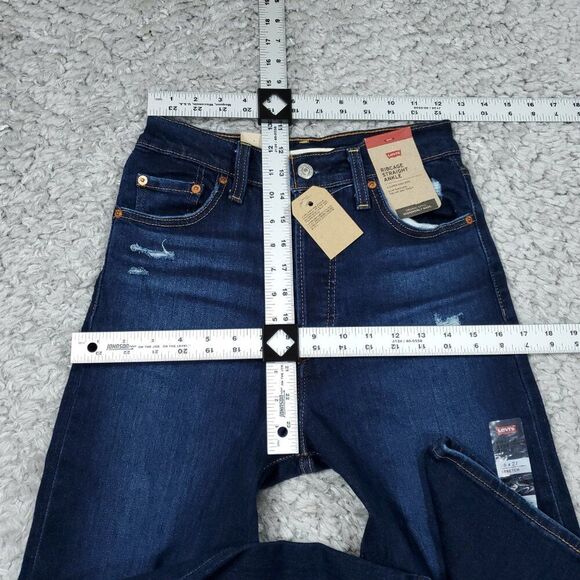 Levi's Ribcage Straight Ankle Stretch Jeans Dark Wash Blue Size 26x27 Ripped - Picture 8 of 9